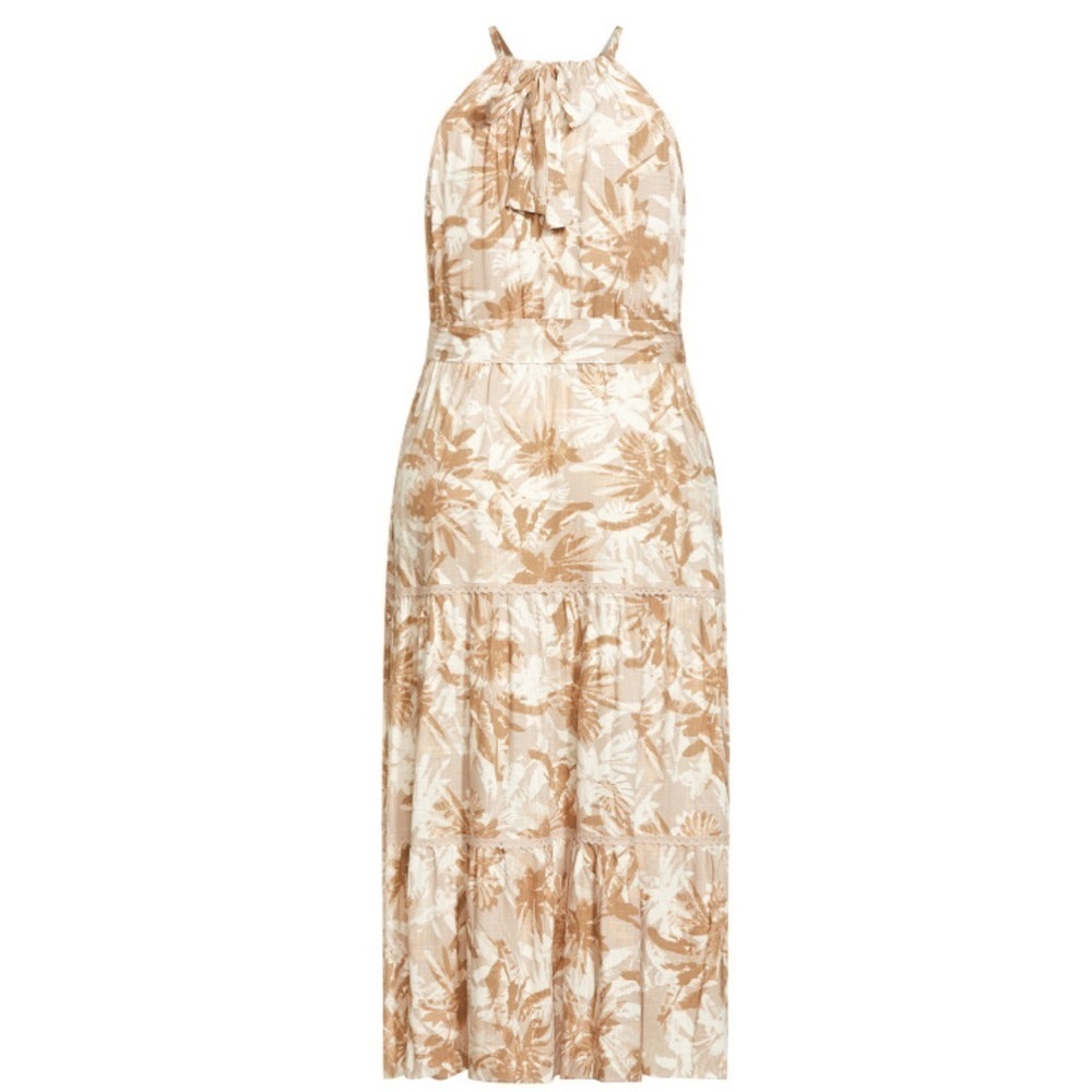 ARNA YORK Raine Halter Neck Linen Blend Cream & Tan Maxi Dress - Picture 6 of 9